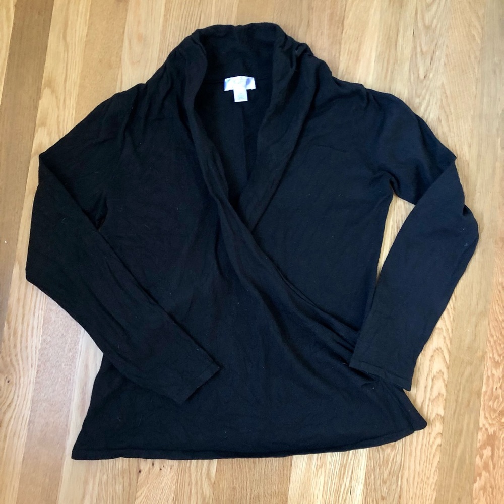 LOFT petite black wrap front sweater size large